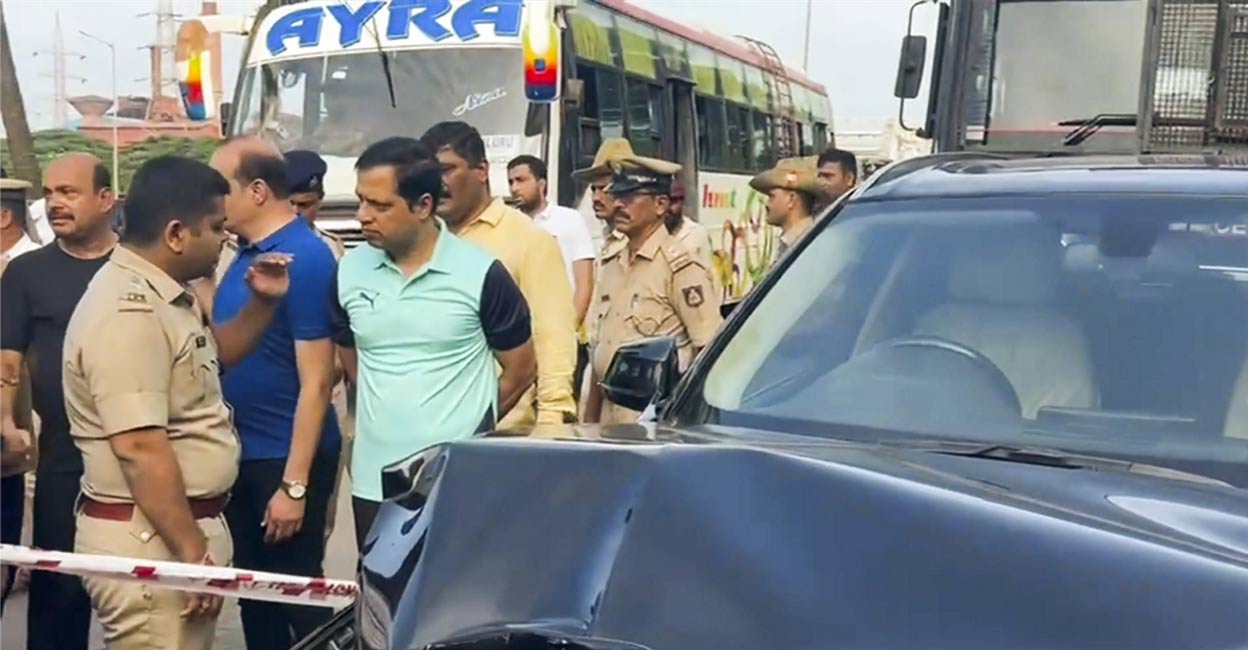 mumtaz-ali-accident-ls The car of Mumtaz Ali, brother of former Congress MLA Mohiuddin Bava, found abandoned on Kulur Bridge, in Mangalore, Sunday, Oct. 6, 2024. Ali was reported missing after leaving home on Saturday. Photo: PTI.