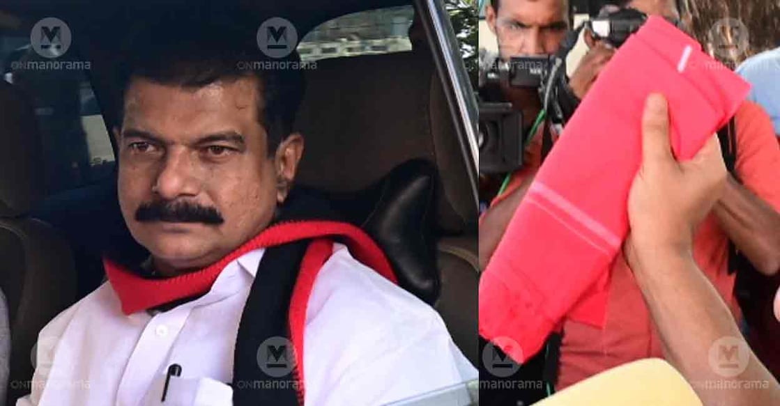 Nilambur MLA PV Anvar arrives wearing a DMK flag muffler. Photo: Manorama