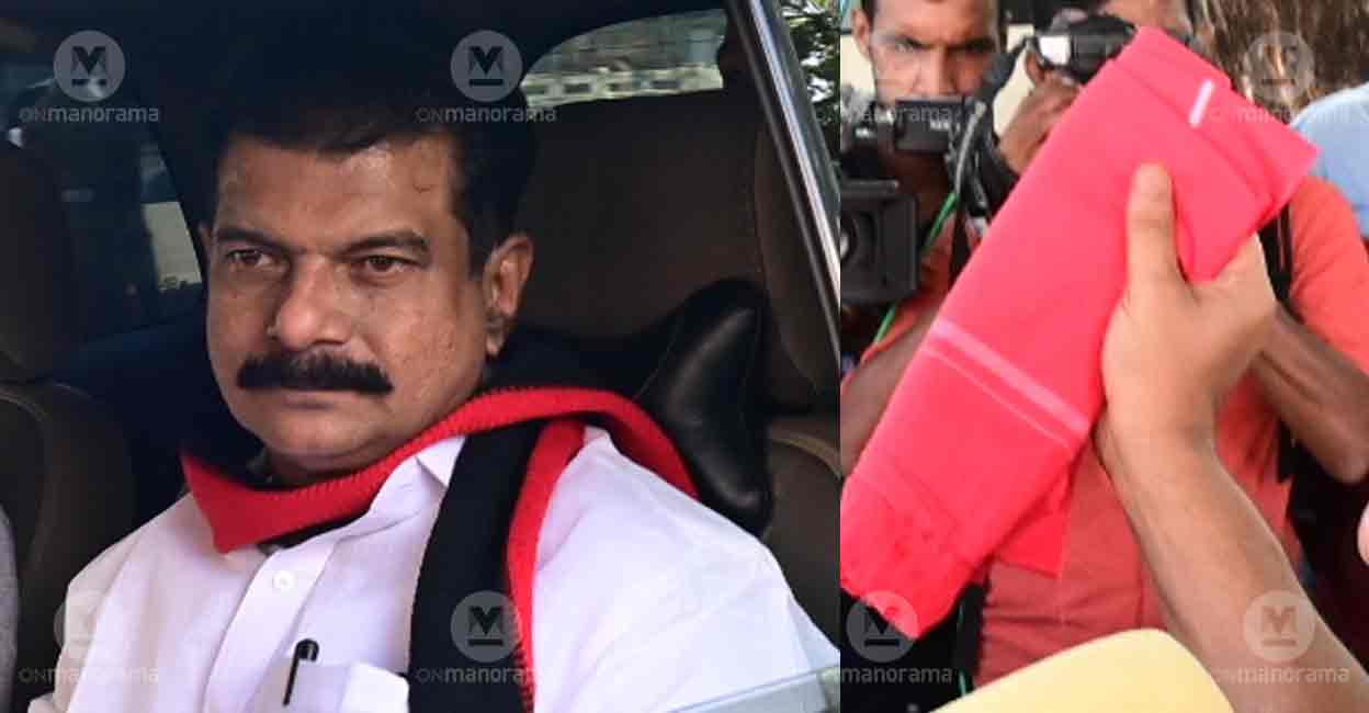 Nilambur MLA PV Anvar arrives wearing a DMK flag muffler. Photo: Manorama