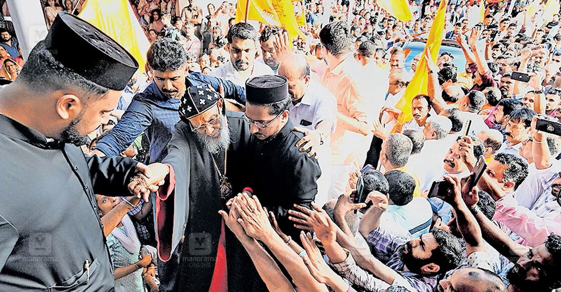 Catholicos Baselios Thomas I at Manarcad St. Mary's Jacobite Syrian Cathedral on August 20 last year. Photo: Manorama 