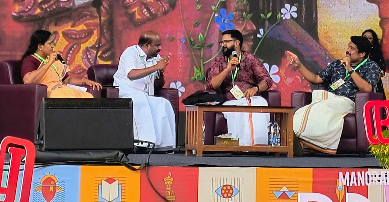Sobha Surendran, M Liju and A A Rahim during a session at Manorama Hortus. Photo: Special arrangment