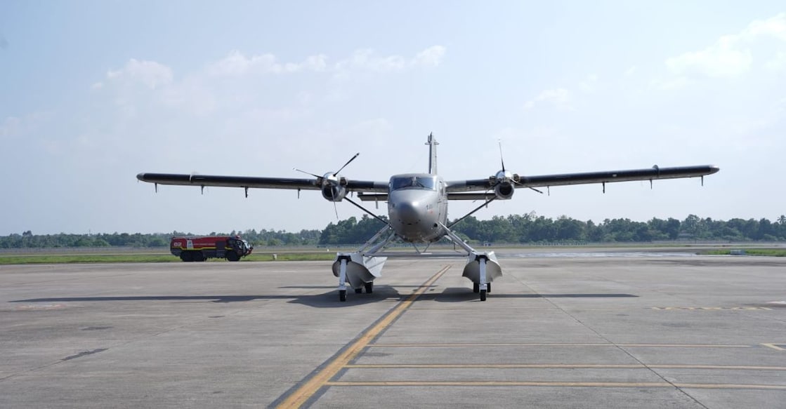The seaplane touched down at Kochi airport. Photo: Special Arrangement