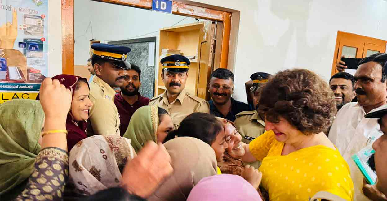 Priyanka Gandhi visits polling booth in Wayanad. Photo: Special arrangement