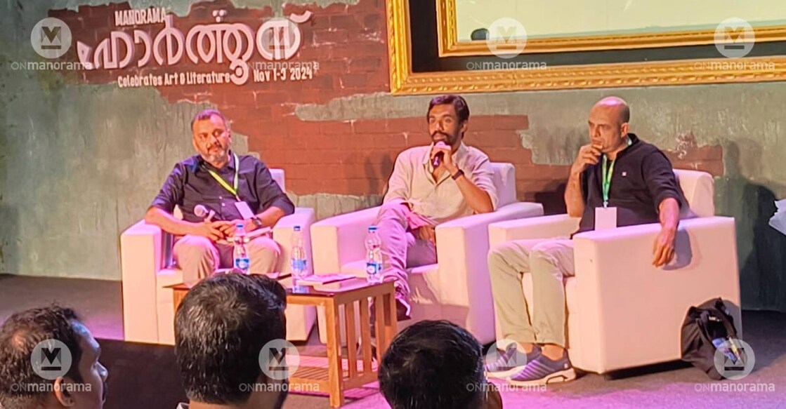 Director Midhun Manuel Thomas and Writer G Indugopan during a session at Manorama Hortus. Photo: Manorama. 