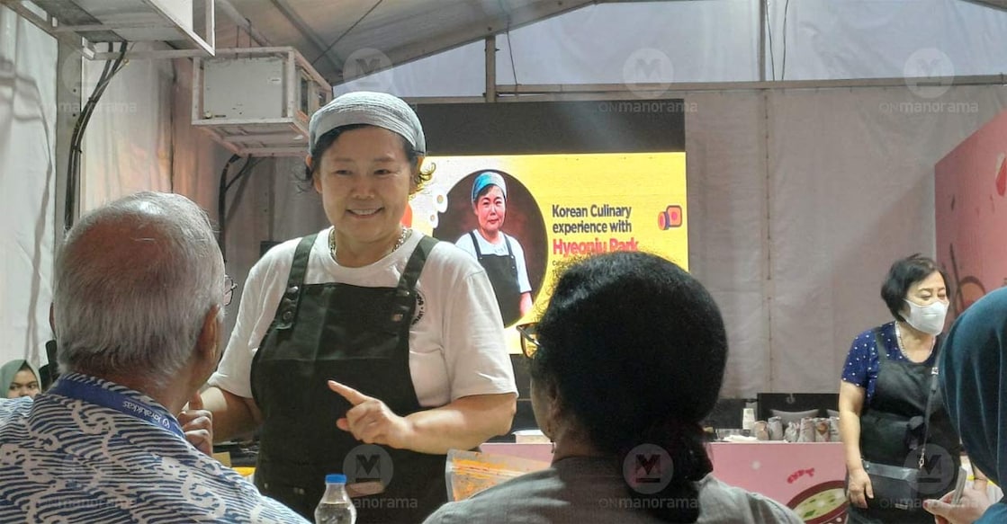 Korean chef Hyeonju Park teaching participants at the culinary workshop held as part of Manorama Hortus. Photo: Special arrangement