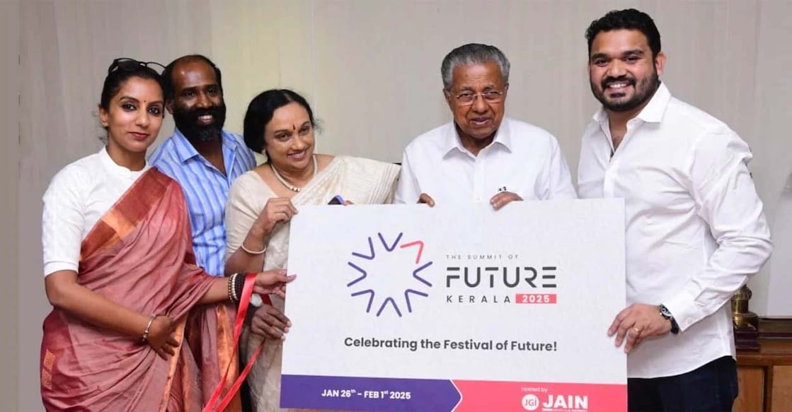Chief Minister Pinarayi Vijayan unveiled the official logo for The Summit of Future, Kerala 2025. Photo: Manorama