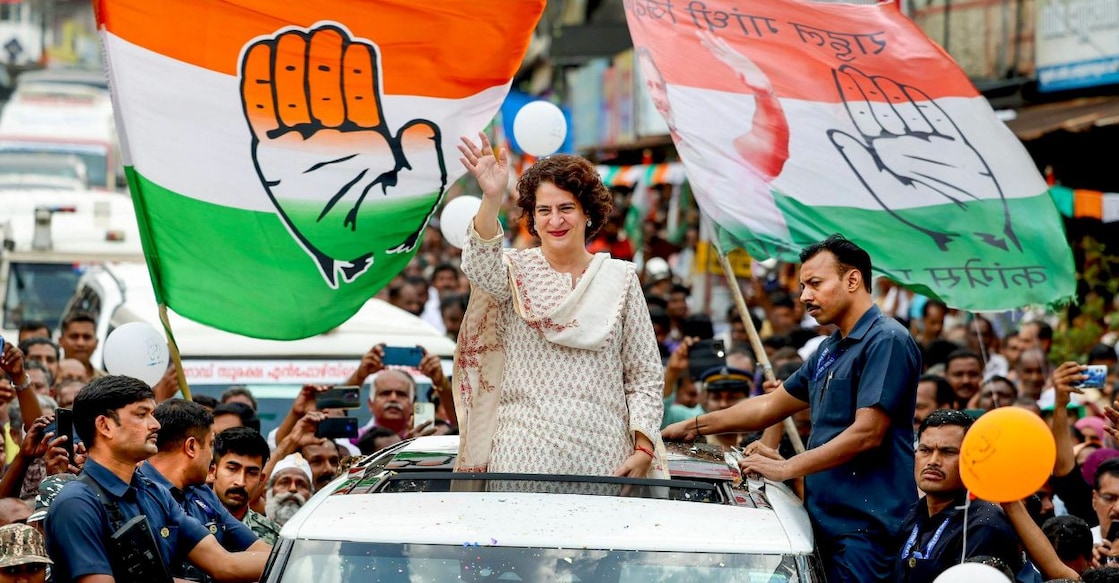 Congress General Secretary Priyanka Gandhi during a roadshow in Kenichira of Wayanad district. Photo: PTI