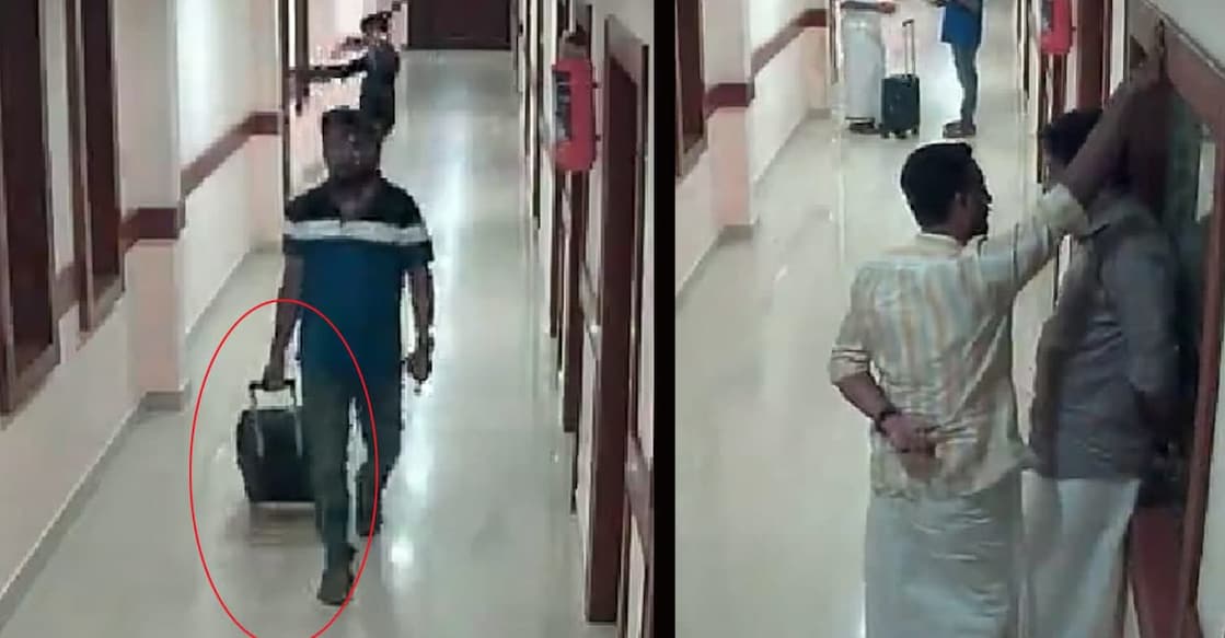 Fenni  Ninan is seen entering and exiting the room with the trolley bag, which is clearly visible in the CCTV footage. Photo: Manorama