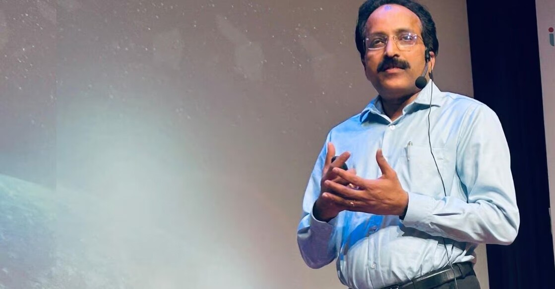 S Somanath,  ISRO Chairman, at the Confluence 2024, an event organised by the Rajagiri School of Engineering and Technology in Kochi. Photo: Manorama