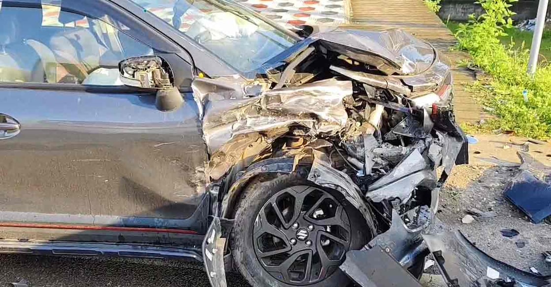 One of the cars which met with the accident in Chanthavila, Thiruvananthapuram. Photo: Special arrangement