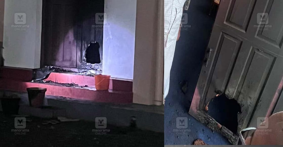 The thief damaged the door to gain access to the church. Photo: Manorama