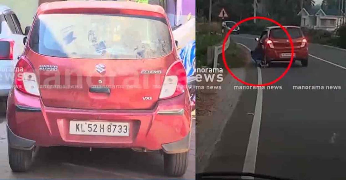tribal-man-dragging-wayanad Car used for dragging Mathan along the road, Screengrab of the video. Photo: Manorama News