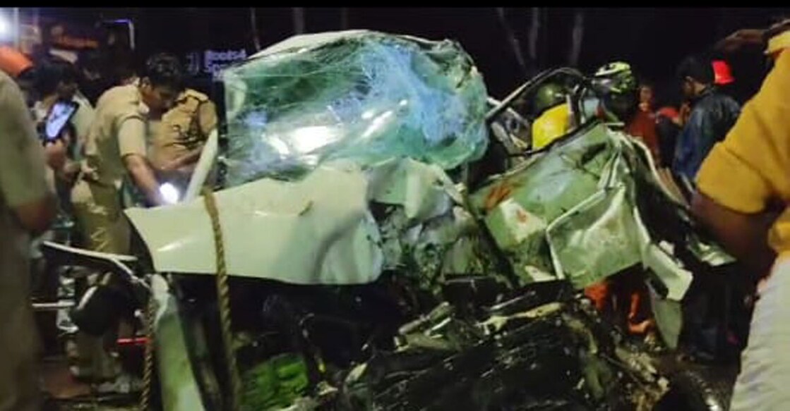 Remains of the car that met with an accident in Alappuzha. Photo: Special Arrangement