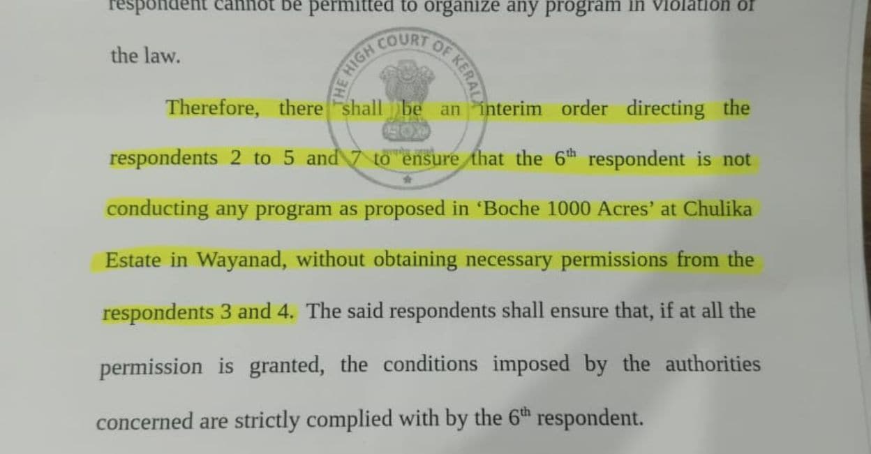 boche-hc-order.jpg Boby Chemmannur shared the interim order from the High Court. Photo: Special Arrangement