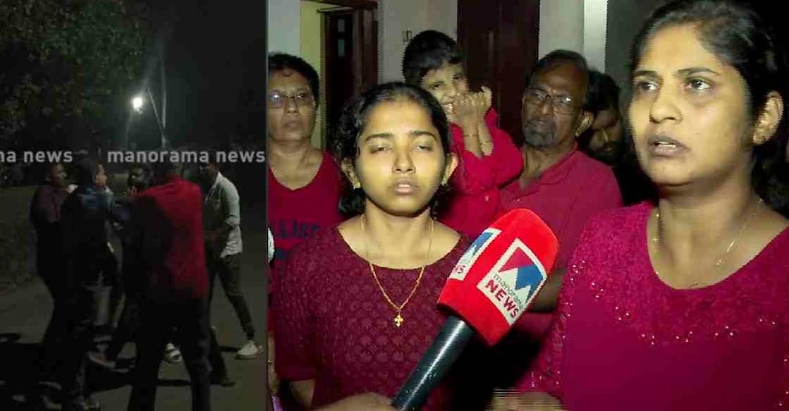 Attack on the carol group (Left), a member speaking to the media. Image: Manorama News