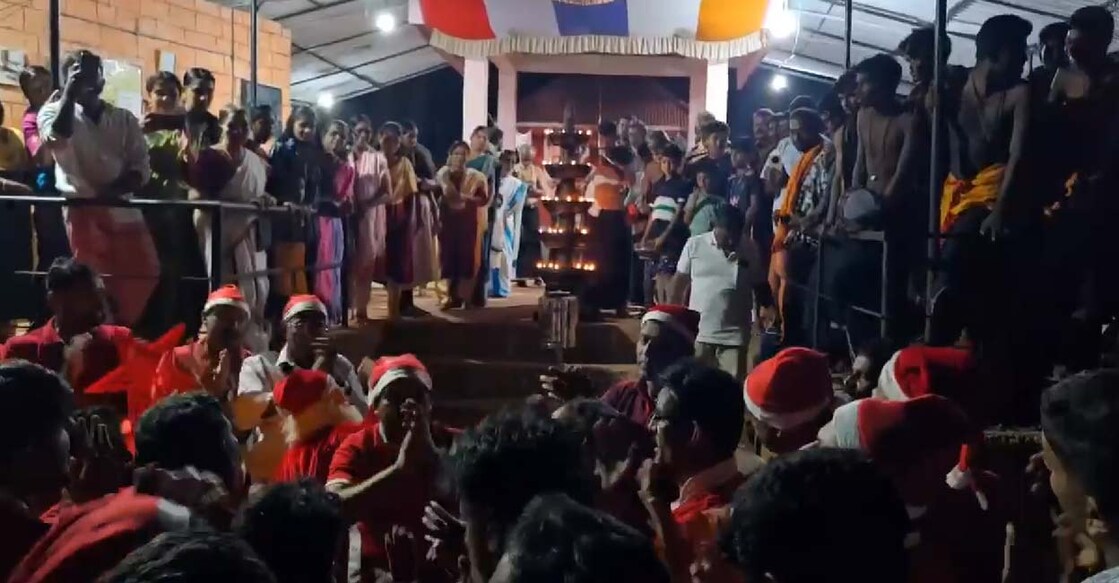 Devotees at the Sree Ayyappa Bhajana Mandiram in Mouveni welcomed a Christmas carol team with payasam. Photo: Special Arrangement 