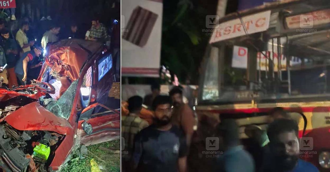 pullad-accident The car wrecked by the KSRTC bus collision in Pathanamthitta, Bus involved in the accident. Photo: Manorama.