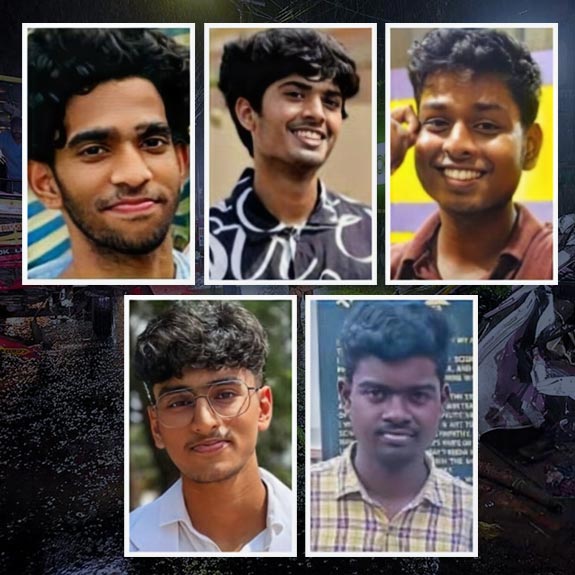 alappuzha accident Devananthan B, Sreedeep Valsan, Ayush Shaji, Muhammed Abdul Jabbar, Muhammad Ibrahim PP. Photo: Manorama