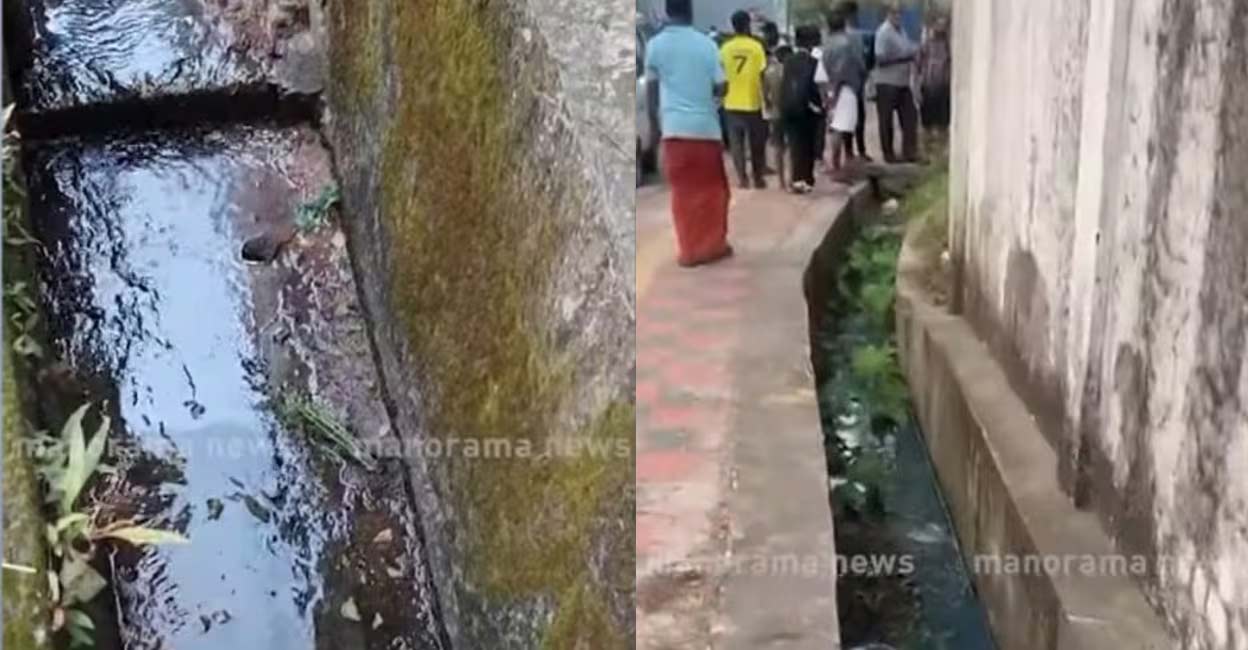 Residents of Elathur note leaked fuel in drains. Photo: Manorama