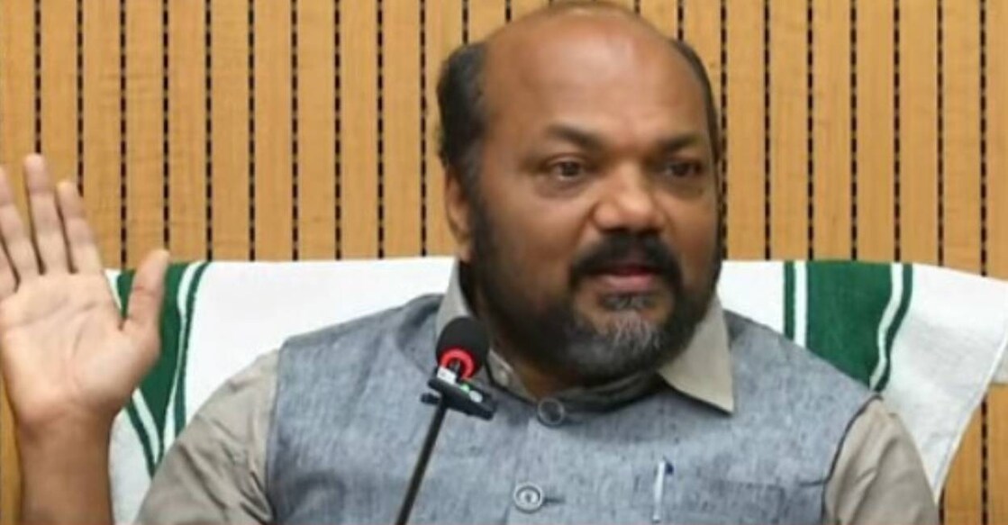 Minister P Rajeev addresses media. Photo: Screengrab/ Manorama News