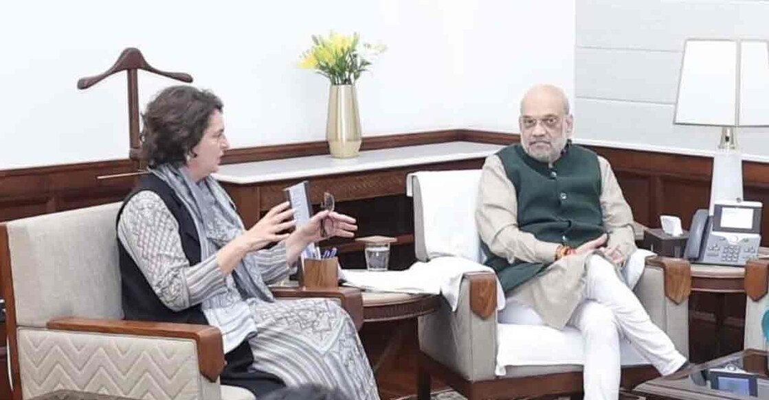 Priyanka Gandhi with Amit Shah. Photo: X