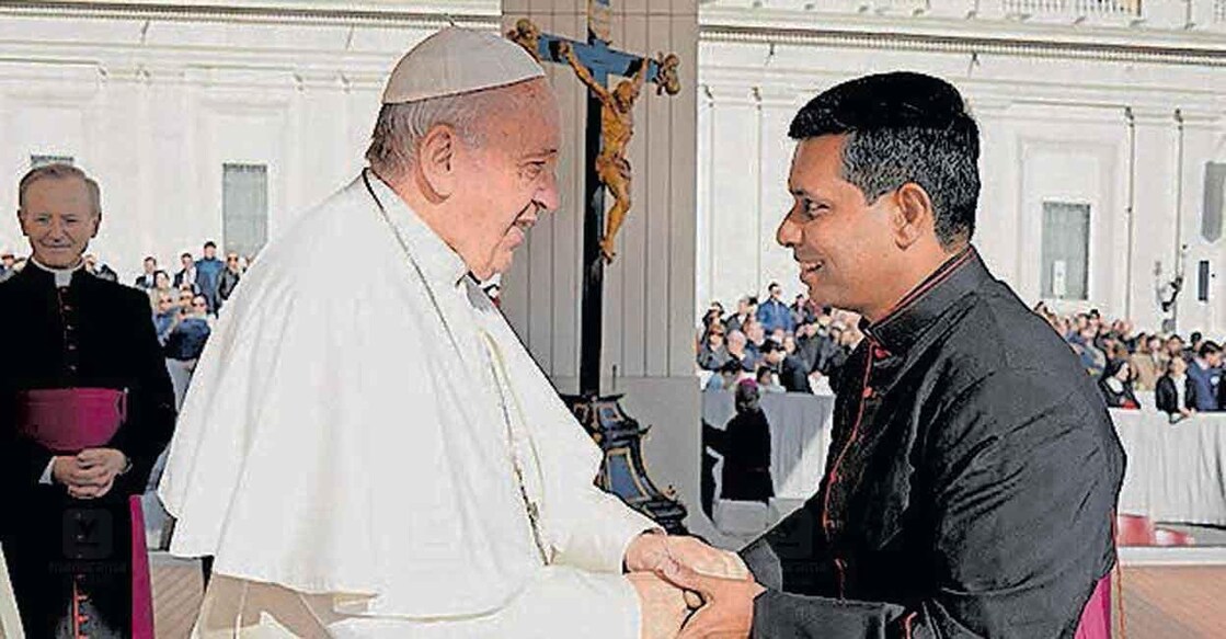 Archbishop Mar George Jacob Koovakad with Pope Francis.. Photo: Manorama