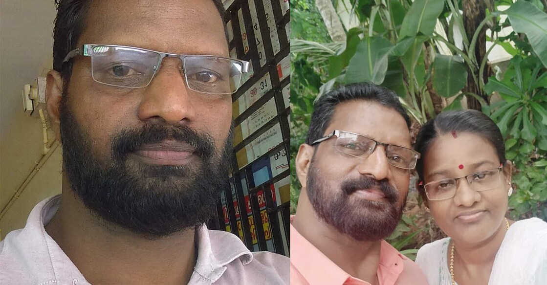 babu 53-year-old Babu Pulariyil (left) died after his scooter collided with a bike around 8 pm near the Nayara Petrol Pump. Babu with his wife Renjusha (right). Photo: Special Arrangement