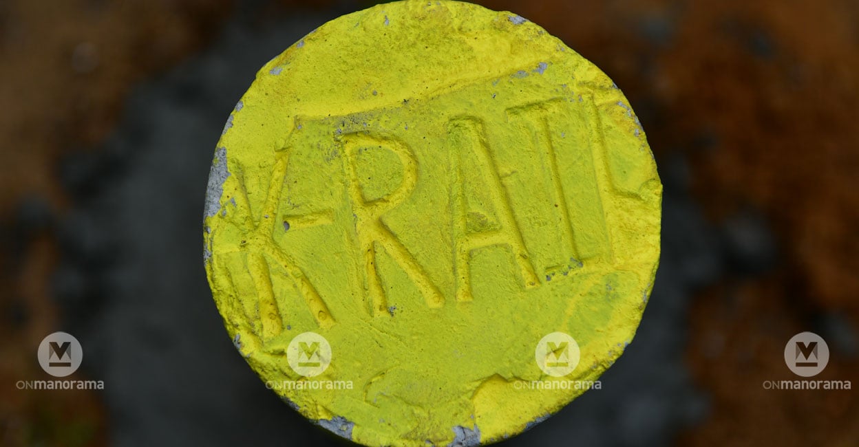 k-rail-survey-stone The marking on a survey stone for the K-Rail project in Kerala. Photo: Manorama