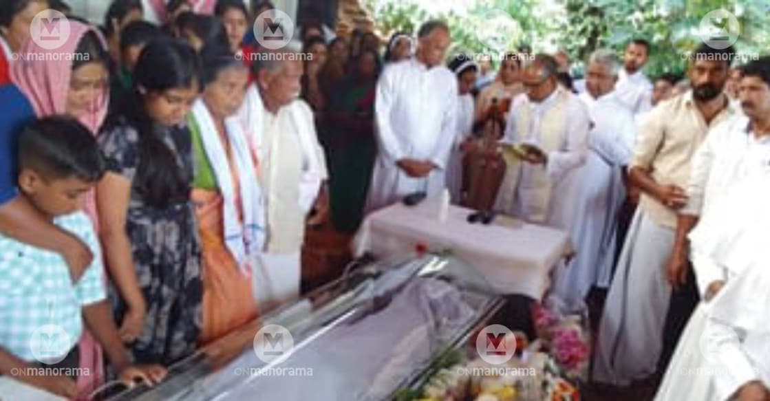 ajeesh-last-rites Thousands including political leaders of all hues, religious heads representing various communities and people from all walks of life turned up to pay last respects to the deceased farmer at the church. Photo: Special Arrangement