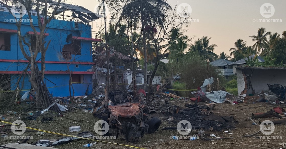 tripunithura-blast-george-beena-house Antony’s two-storey house situated next to the blast spot in a two-cent plot, was heavily damaged in the impact of the blast. Photo: Onmanorama