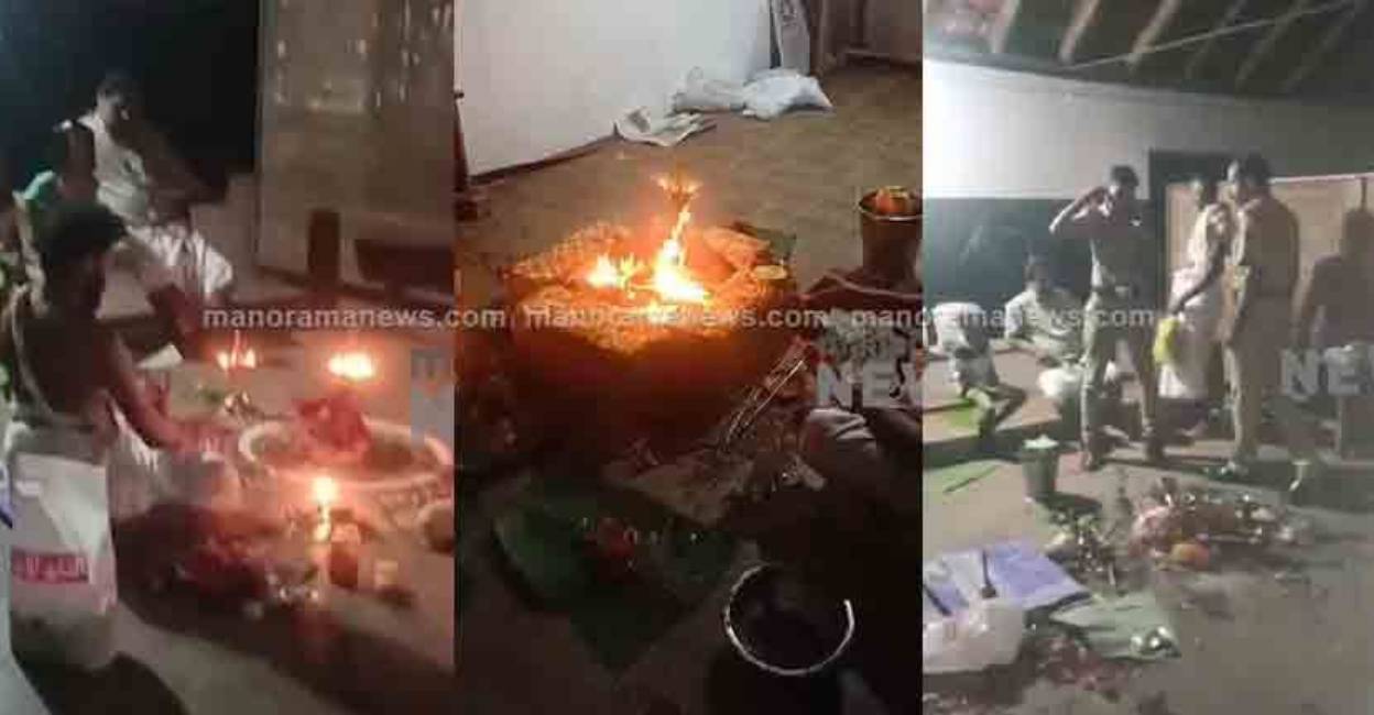 Ganapati homam was held inside a classroo at the school on Tuesday night. Photo: Screengrab/ Manorama News