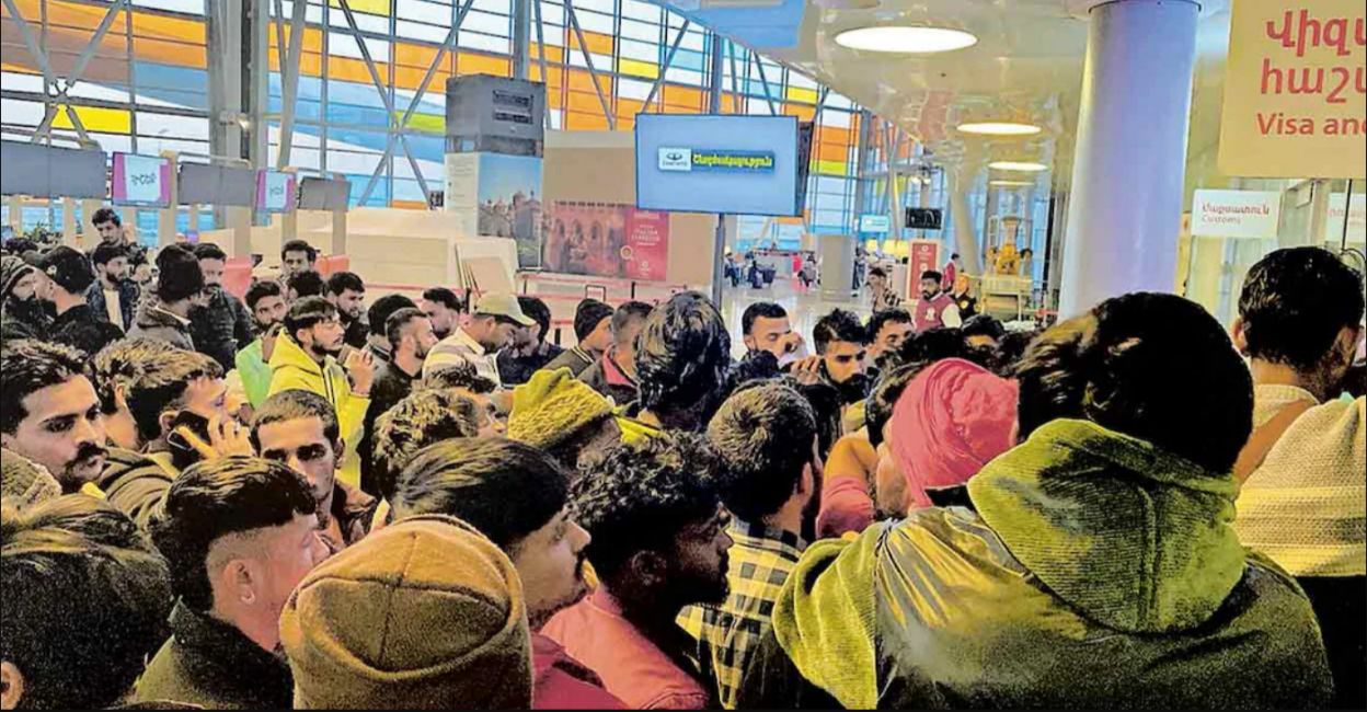passage-europe-job-fraud Youths crowded at the Zvartnots International Airport in Armenia's capital Yerevan to return home after paying fine. Photo: Manorama Online