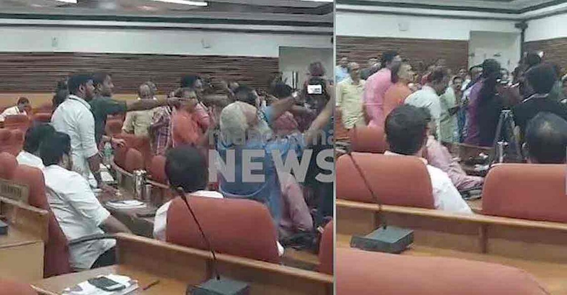  An altercation broke out between the Higher Education Minister R Bindu and the interim VC, Mohanan Kunnummal during the Senate meeting. Photo: Manorama