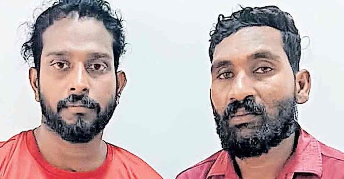 The police said two men, identified as Aneesh and Bineesh, both aged 35 and residents of Eswaramangalam, were arrested and remanded in custody. Photo: Manorama