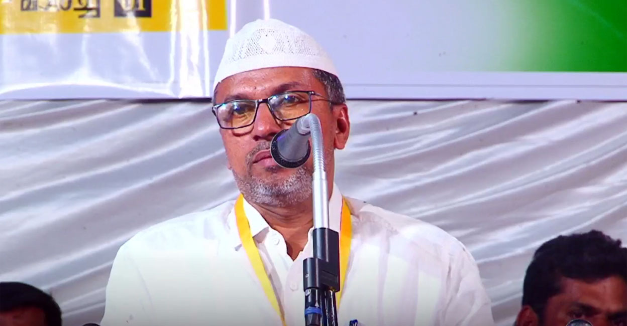 Abdul Majeed Faizy speaks at an SDPI event in Kottayam on Monday. Photo: Screengrab/Facebook@SDPIkeralam