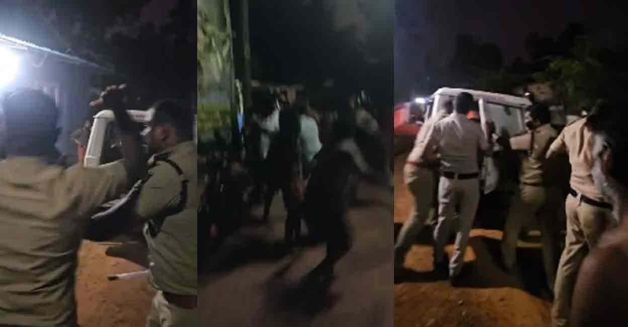Police attacked by drug mafia in Kundara. Photo: Screengrab/Manorama News