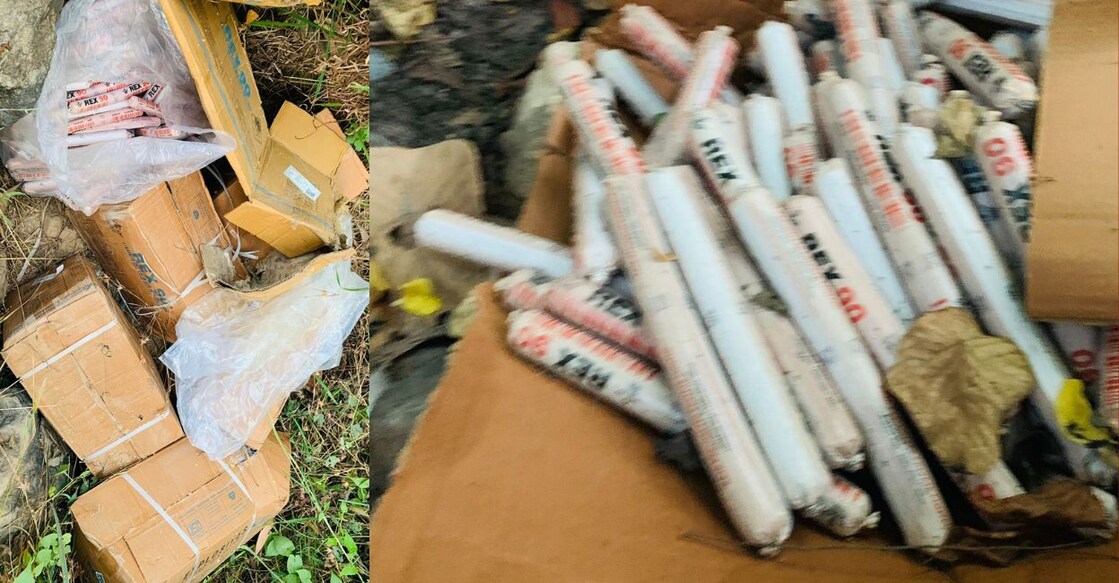The gelatin sticks that were found dumped on an abandoned plot in Karassery. Photo: Special Arrangement