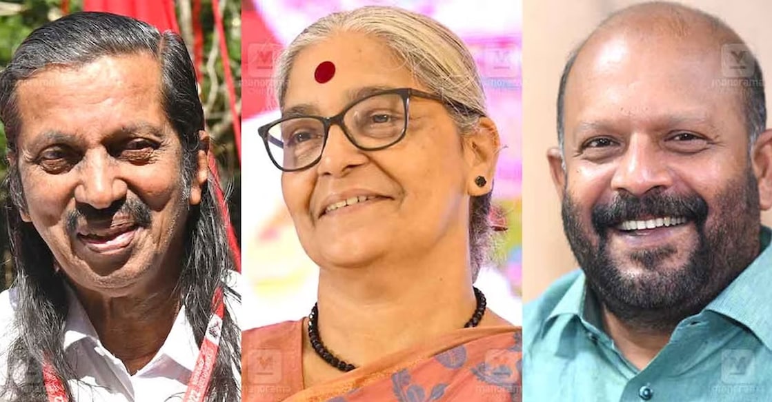 1) Pannyan Raveendran, 2) Annie Raja, 3) VS Sunil Kumar. Photo: Manorama.
