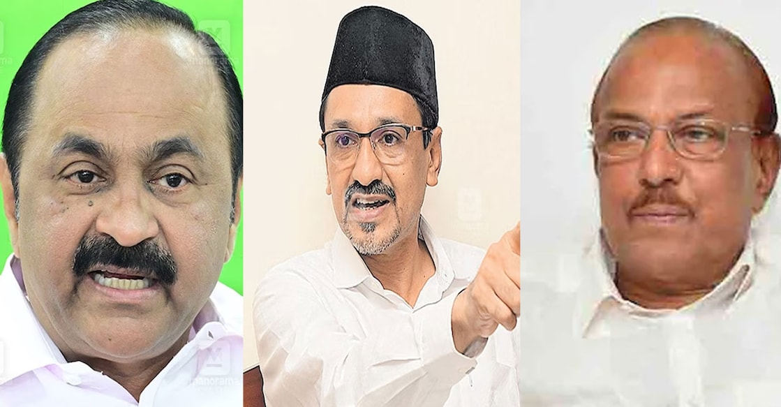 satheesan-thangal-kunhalikutty-ls 1) Opposition leader VD Satheesan, 2) Panakkad Sayyid Sadiq Ali Shihab Thangal, 3) Senior IUML leader P K Kunhalikutty. Photos: Manorama.