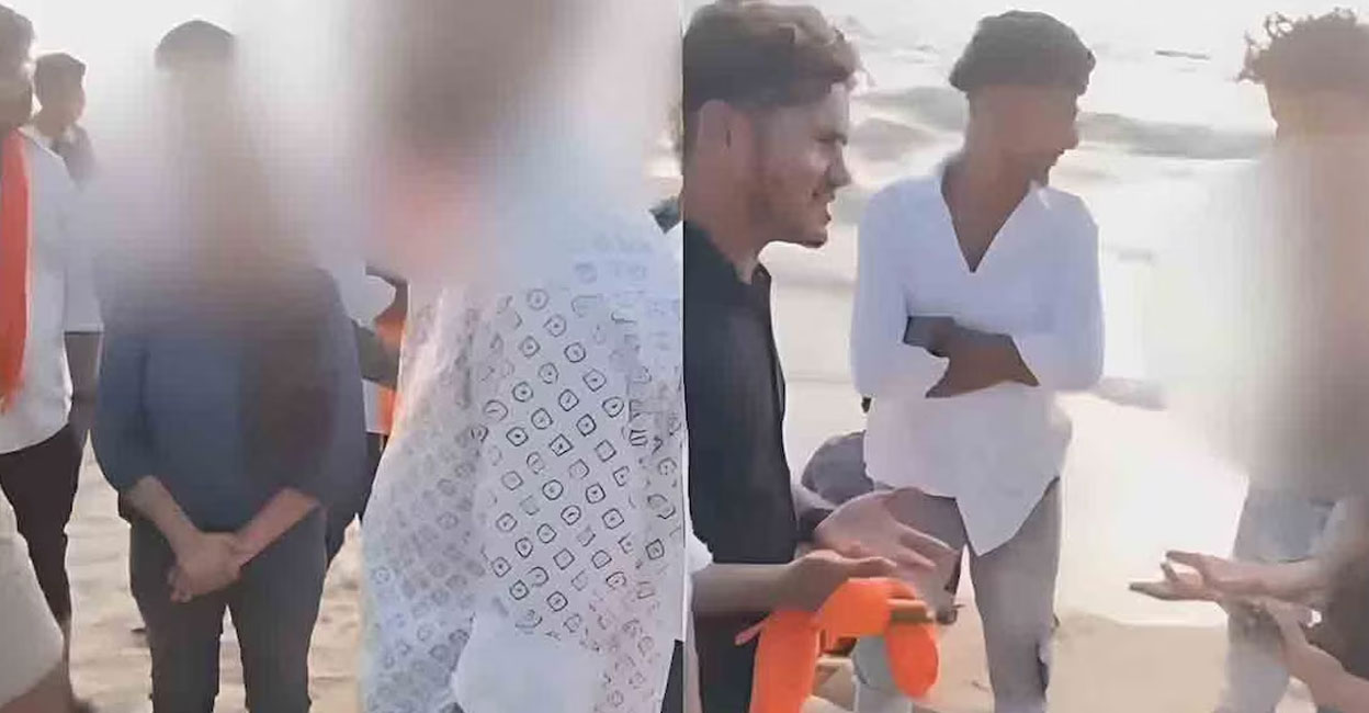 They were suddenly stopped and interrogated by a group wearing saffron shawls. Photo: Screengrab.