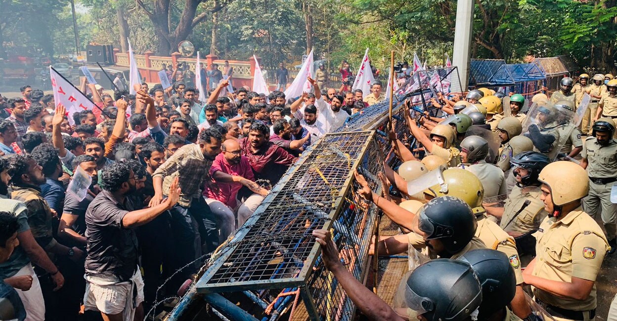 Police resorted to lathi-charge and later used a water cannon to disperse the crowd. Photo: Special arrangement.