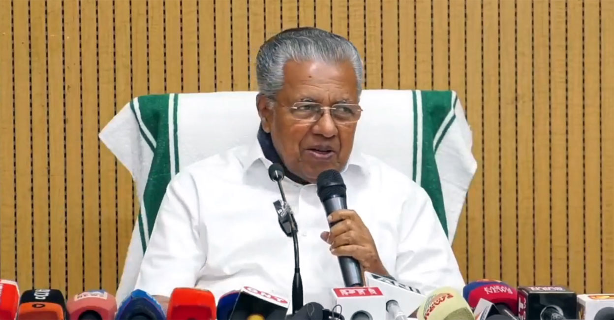 Kerala Chief Minister Pinarayi Vijayan addresses the media at the Kerala House in New Delhi on Wednesday. Photo: Screengrab/Facebook@PinarayiVijayan