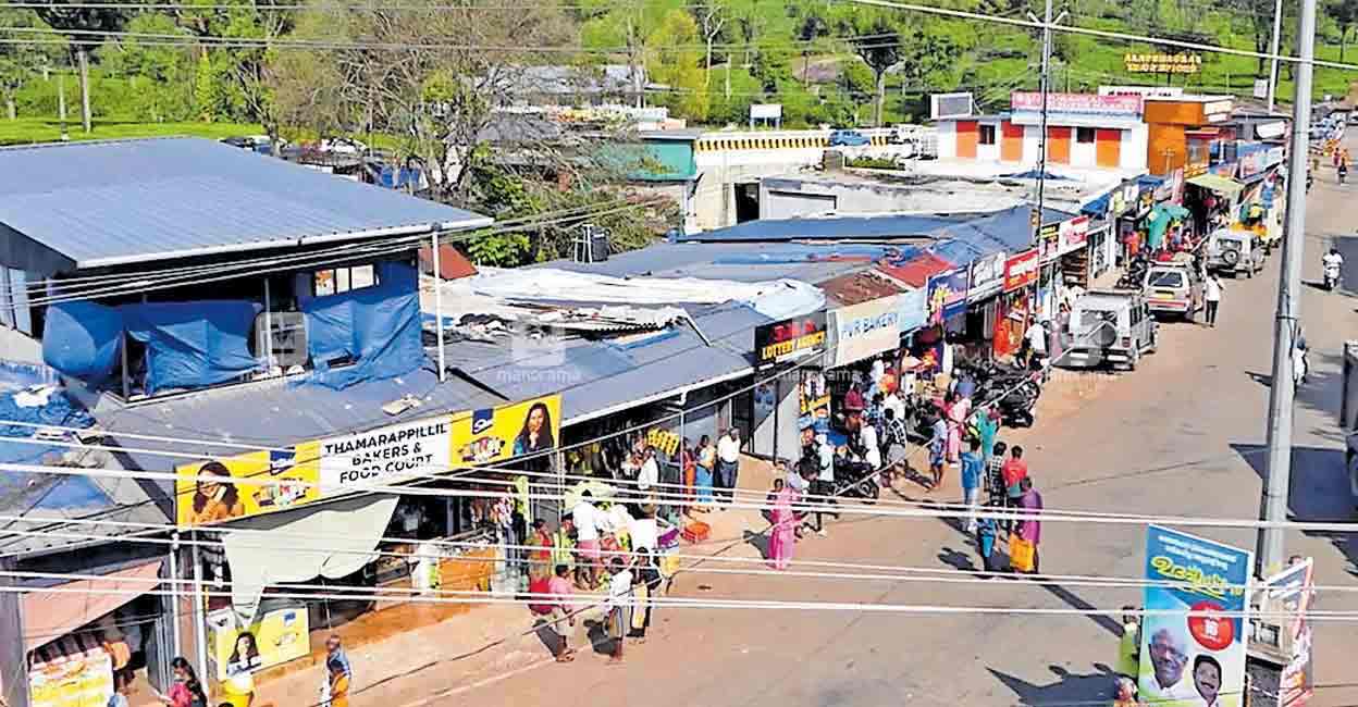 All the shops seen on the left side of Poopara town will be evicted. Photo: Manorama
