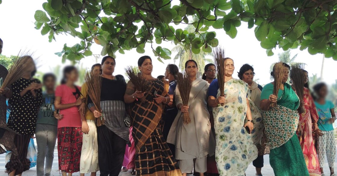 Led by the BJP West Hill area committee, the moral police brigade arrived to sweep the beach clean of couples whom they accused were indulging in 'improper behaviour.' Photo: Special arrangement.