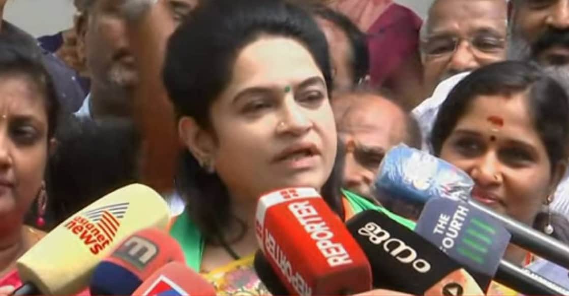 Padmaja Venugopal addresses media in Thrissur. Photo: Screengrab/ Manorama News