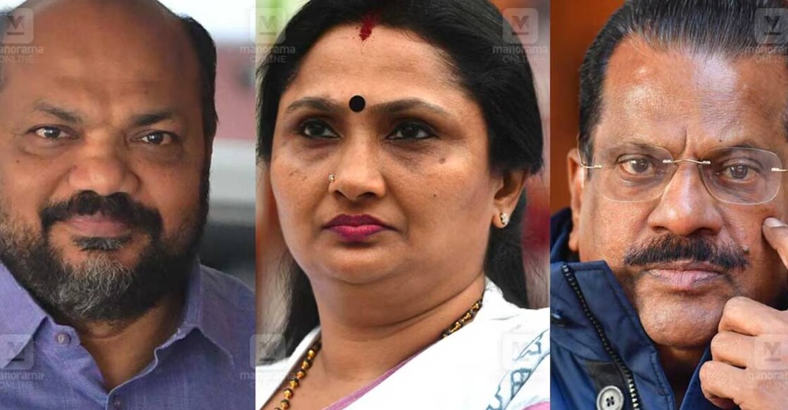 Minister Rajeeve, Deepthi Mary Varghese and EP Jayarajan. Photo: Manorama