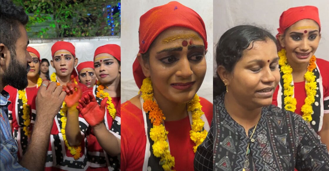 Folk dance participants from NSS College, Konni were reduced to tears after their performance was ruined by a music player malfunction. Photos: Screengrab/Onmanorama