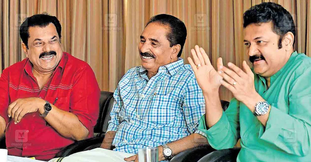 poll-cafe-kollam-ls Mukesh, NK Premachandran and G Krishnakumar. Photo: Manorama.