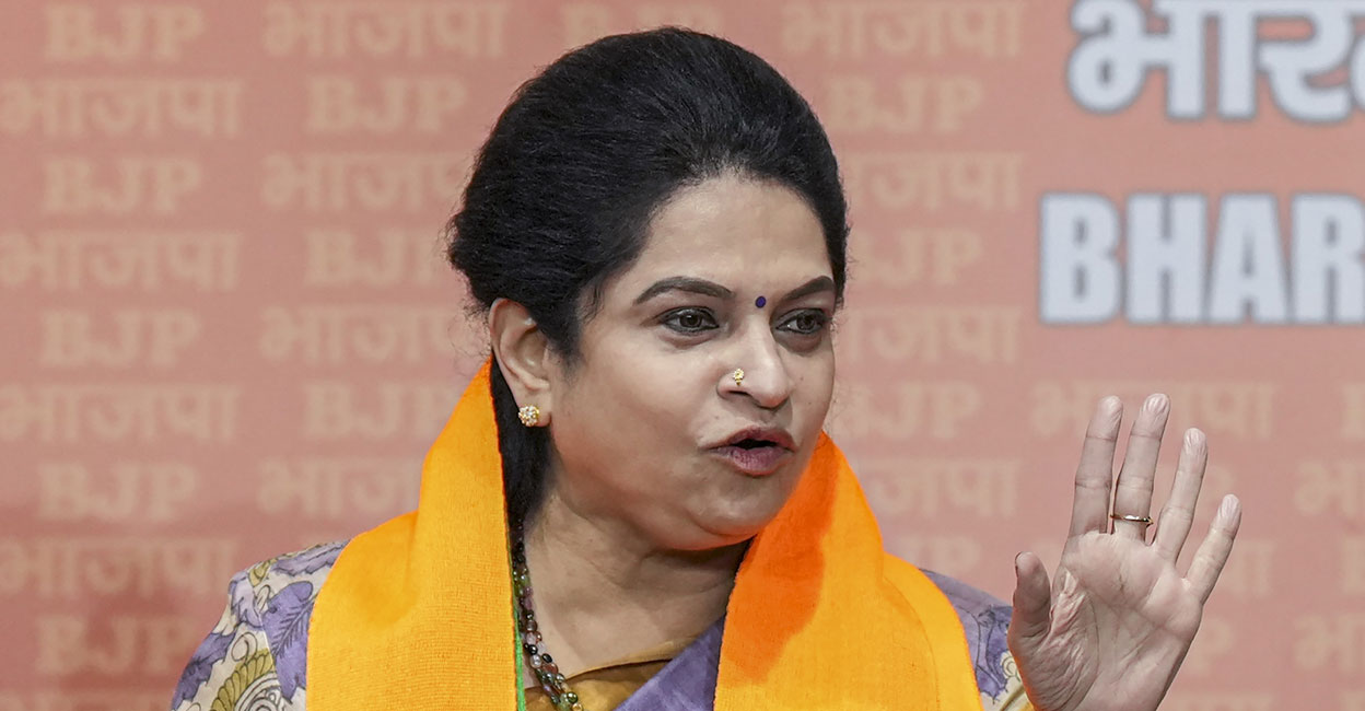 Former Congress leader from Kerala Padmaja Venugopal addresses media after joining the Bharatiya Janata Party (BJP), in New Delhi, Thursday, March 7, 2024. Photo: PTI.