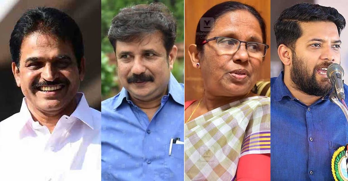 L-R: K C Venugopal, A M Ariff, K K Shailaja and Shafi Parambil. 